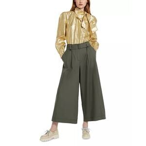 Max Mara Weekend Recco Wide Leg Pants Green Size 12 IT 46 Belted Culotte Ankle